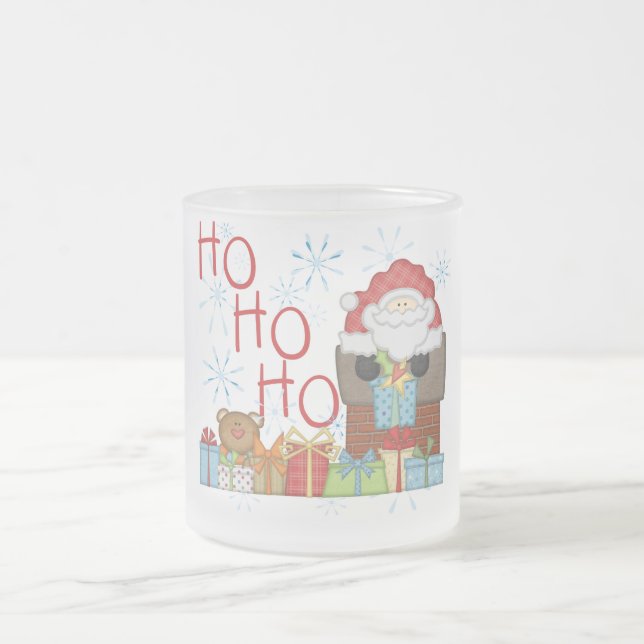 Caneca De Café Vidro Jateado Papais noeis Ho Ho Ho Camisetas e presentes (Centro)
