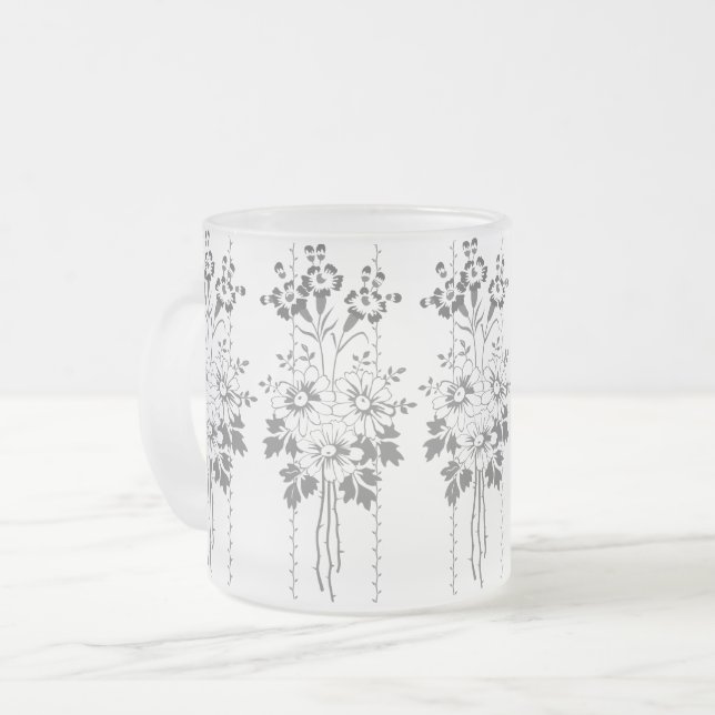 Caneca De Café Vidro Jateado Papel de parede barroco buquê de flores cinza (Frente Esquerda)