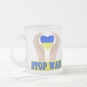 Caneca De Café Vidro Jateado Parem com a guerra o coração da bandeira ucraniana