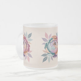 Caneca De Café Vidro Jateado Pastel Floral Fosco Vidro