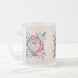 Caneca De Café Vidro Jateado Pastel Floral Fosco Vidro
