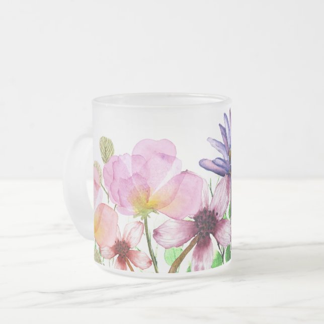 Caneca De Café Vidro Jateado Pastel Garden Blooms (Frente Esquerda)