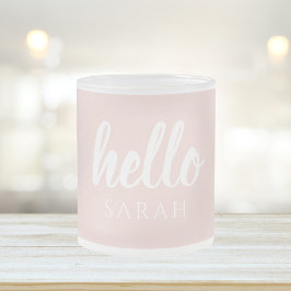 Caneca De Café Vidro Jateado Pastel Mínimo Moderno, Rosa Alô E Seu Nome