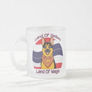 Caneca De Café Vidro Jateado Pastor Alemão Na Tailândia Terra De Sorrisos E Aba