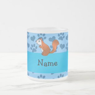Caneca De Café Vidro Jateado Patas azuis pastel personalizadas do esquilo