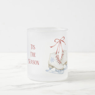 Caneca De Café Vidro Jateado Patins de Gelo Floco de Neve Azul Natal