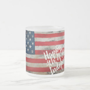 Caneca De Café Vidro Jateado Patriótico 4º Dia da Independência de julho