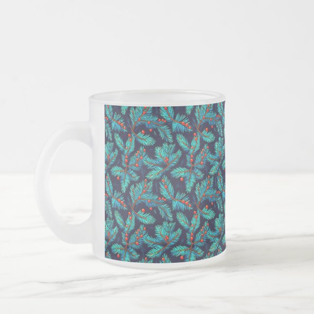 Caneca De Café Vidro Jateado Patterno do Fir de Natal- 82397 (Esquerda)
