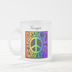 Caneca De Café Vidro Jateado Peace Forever Vintage Retro Rainbow-Black Graphic