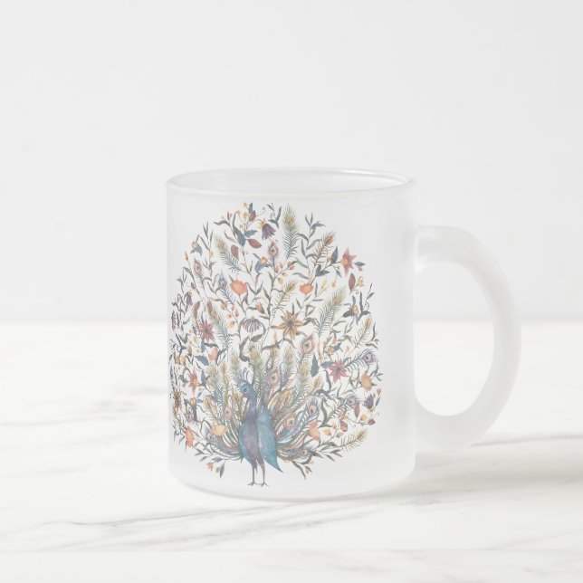 Caneca De Café Vidro Jateado Peacock de Aquarela (Direita)