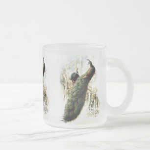 Caneca De Café Vidro Jateado Peacocks em repouso