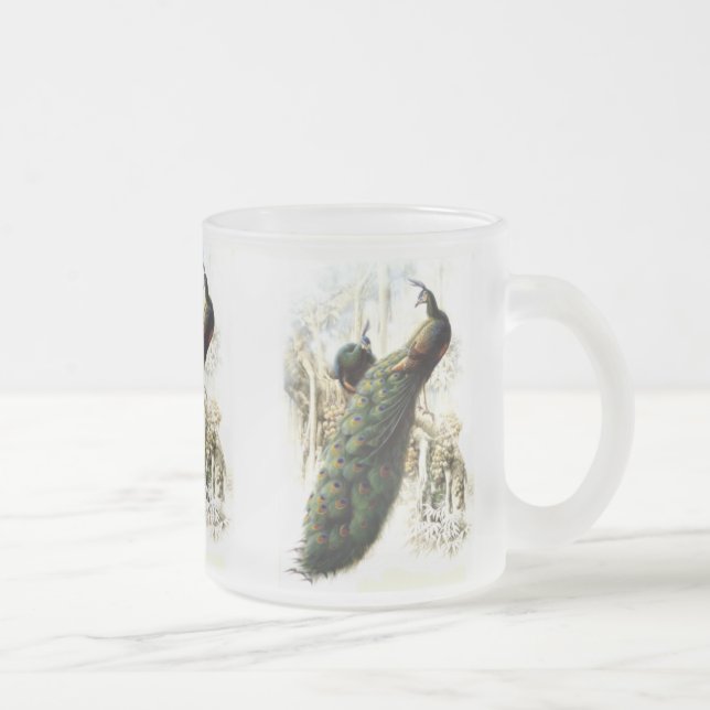 Caneca De Café Vidro Jateado Peacocks em repouso (Direita)