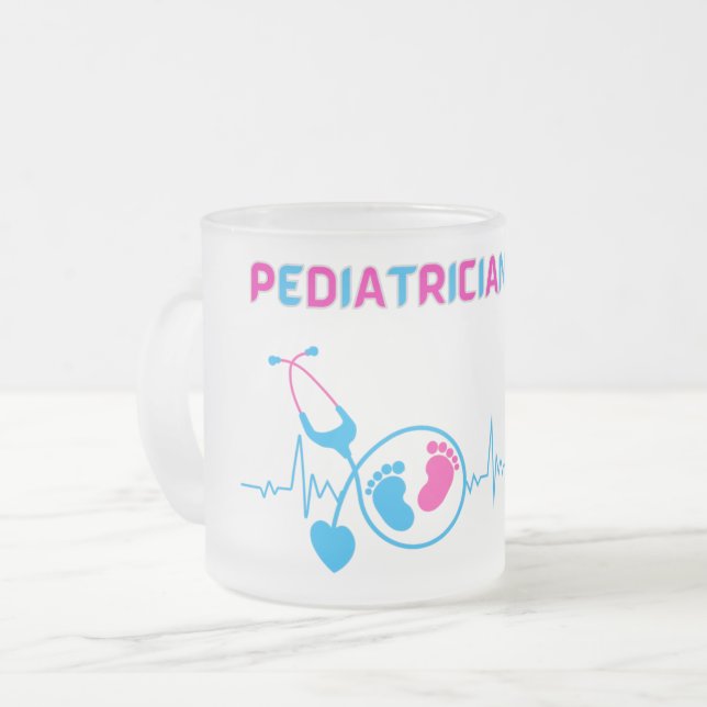 Caneca De Café Vidro Jateado Pediatra, médico pediátrico, médico infantil, (Frente Esquerda)