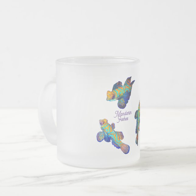 Caneca De Café Vidro Jateado Peixes Mandarin  (Frente Esquerda)
