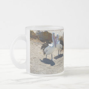 Caneca De Café Vidro Jateado Pelicanos Apaixonados