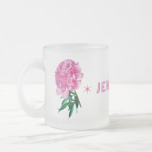Caneca De Café Vidro Jateado Peônia Rosa Estrela Menina Moderno Personalizar No