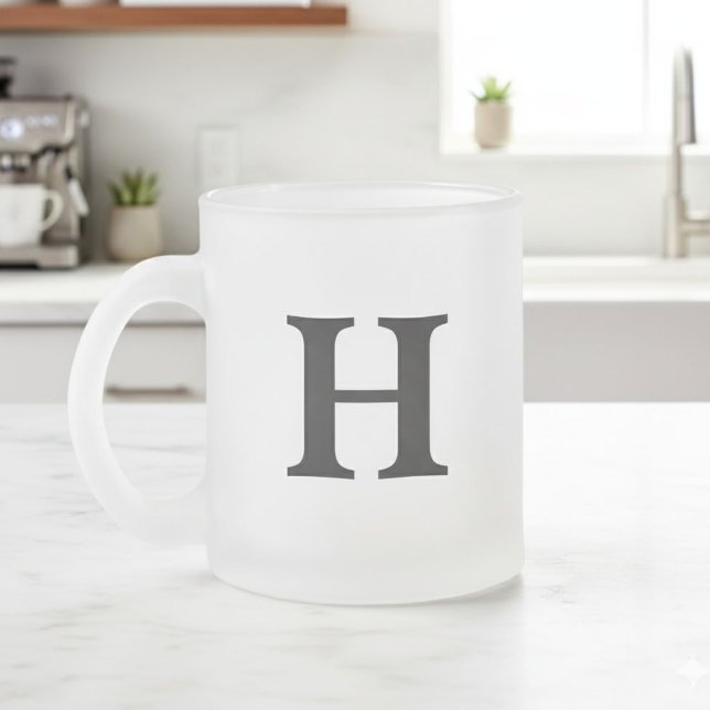 Caneca De Café Vidro Jateado Personalised Initial Mug – Custom Letter Coffee  (Criador carregado)