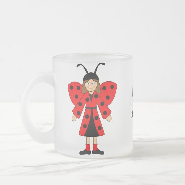 Caneca De Café Vidro Jateado Personalizar-me — Menina na fantasia de Lady Bug (Esquerda)