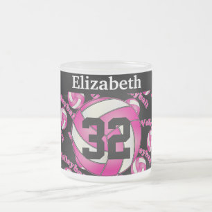 Caneca De Café Vidro Jateado Personalize o voleibol do rosa quente