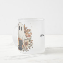 Caneca De Café Vidro Jateado Personalized Cute Ghost and Black Cat Autumn Mug