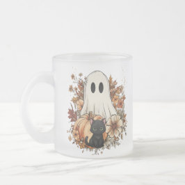 Caneca De Café Vidro Jateado Personalized Cute Ghost and Black Cat Autumn Mug