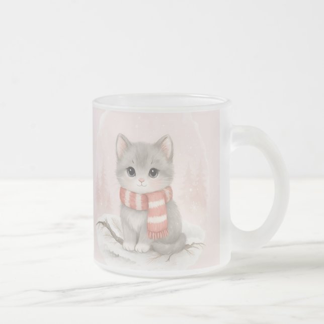 Caneca De Café Vidro Jateado Personalized Cute Kitten Winter Mug (Direita)