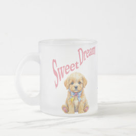 Caneca De Café Vidro Jateado Personalized "Sweet Dream" Puppy Dog Watercolor Mu