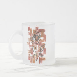 Caneca De Café Vidro Jateado Pinceladas Modernas de Terracota e Rosa de Tinta C