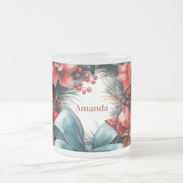 Caneca De Café Vidro Jateado Pine Wreath com Holly Festivo Natal (Centro)