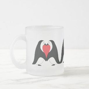 Caneca De Café Vidro Jateado Pinguins do coração do namorados