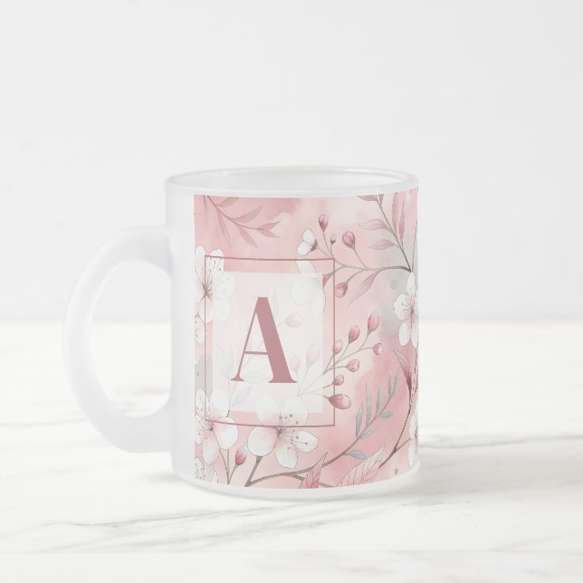 Caneca De Café Vidro Jateado Pink cherry blossom monogram (Esquerda)