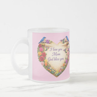 Caneca De Café Vidro Jateado Pink Floral Glass Heart Mug I Love You Mom 