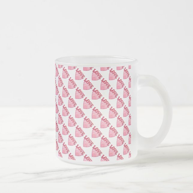 Caneca De Café Vidro Jateado Pink Love Heart Pattern (Direita)