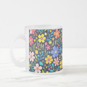 Caneca De Café Vidro Jateado Pintura Digital Floral Padrão de Flores
