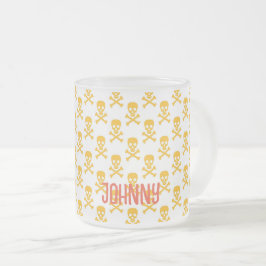 Caneca De Café Vidro Jateado Pirate Silhouette Crossbones Nome do Padrão Colori