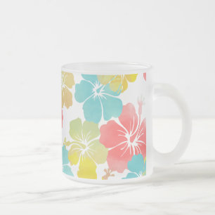 Caneca De Café Vidro Jateado PixDezines aquarela hibiscus/laranja/amarelo/azul