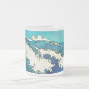 Caneca De Café Vidro Jateado PixDezines konen ondas de oceano do uehara, 上原