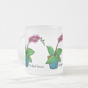 Caneca De Café Vidro Jateado Planta da orquídea da aguarela no pote bonito