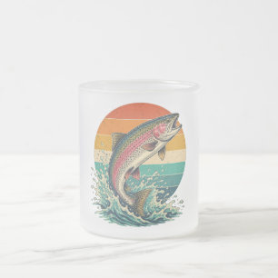 Caneca De Café Vidro Jateado Pôr do sol da truta arco-íris retrô