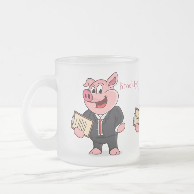 Caneca De Café Vidro Jateado Porco engraçado em desenhos animados (Esquerda)