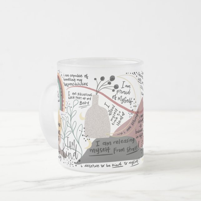 Caneca De Café Vidro Jateado Positive Self Love Affirmations Graphics (Frente Esquerda)