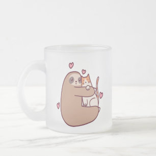 Caneca De Café Vidro Jateado Preguiças e Gatos São Melhores Amigos