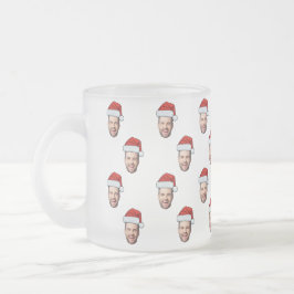 Caneca De Café Vidro Jateado Presente de Natal de Santa Hat com Foto Personaliz