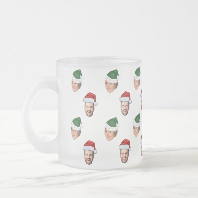 Caneca De Café Vidro Jateado Presente de Natal de Santa Hat Personalizado Face  (Esquerda)