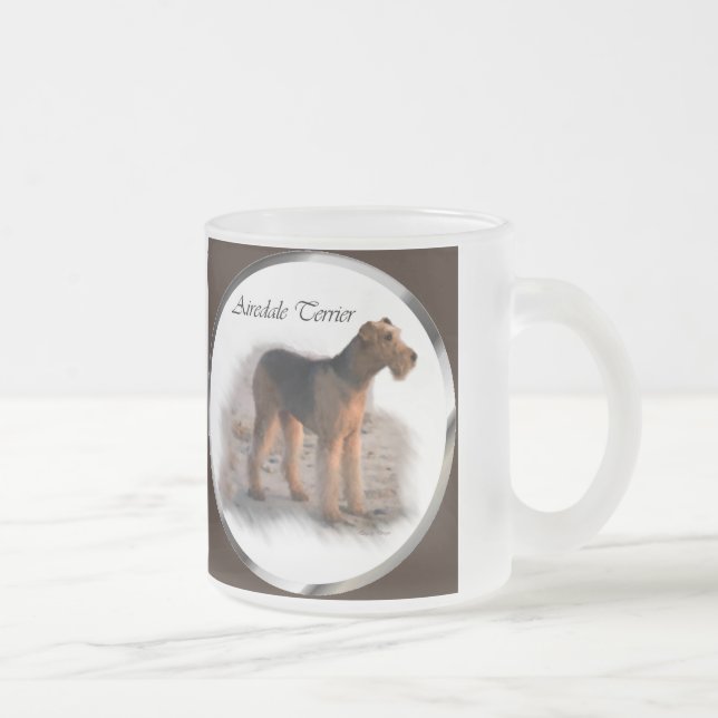 Caneca De Café Vidro Jateado Presentes de arte de Airedale Terrier (Direita)