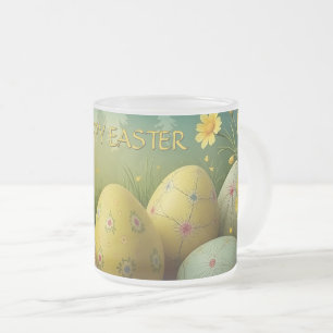 Caneca De Café Vidro Jateado Primavera Magia com Ovos de Páscoa num Mar de Flor
