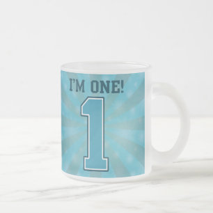 Caneca De Café Vidro Jateado Primeiro menino do aniversário, eu sou um, númer
