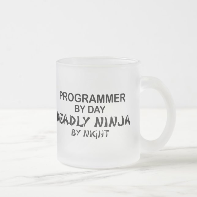 Caneca De Café Vidro Jateado Programador Ninja mortal em a noite (Direita)