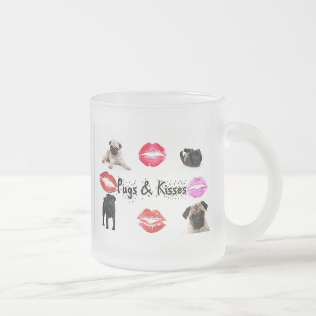 Caneca De Café Vidro Jateado Pugs e beijos (Direita)