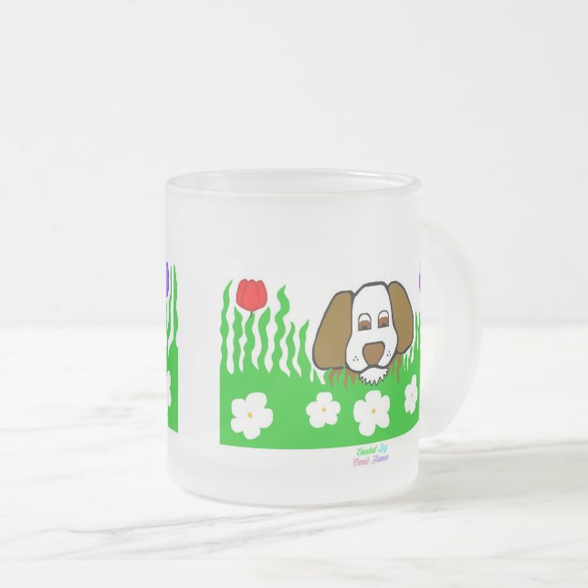 Caneca De Café Vidro Jateado Pup N Tocar Tampão De Vidro De Fosco Pequeno (Frente Esquerda)